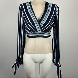 Essue Crop Top Faux Wrap Long Sleeve Multi Colored Chiffon Top Small NWT